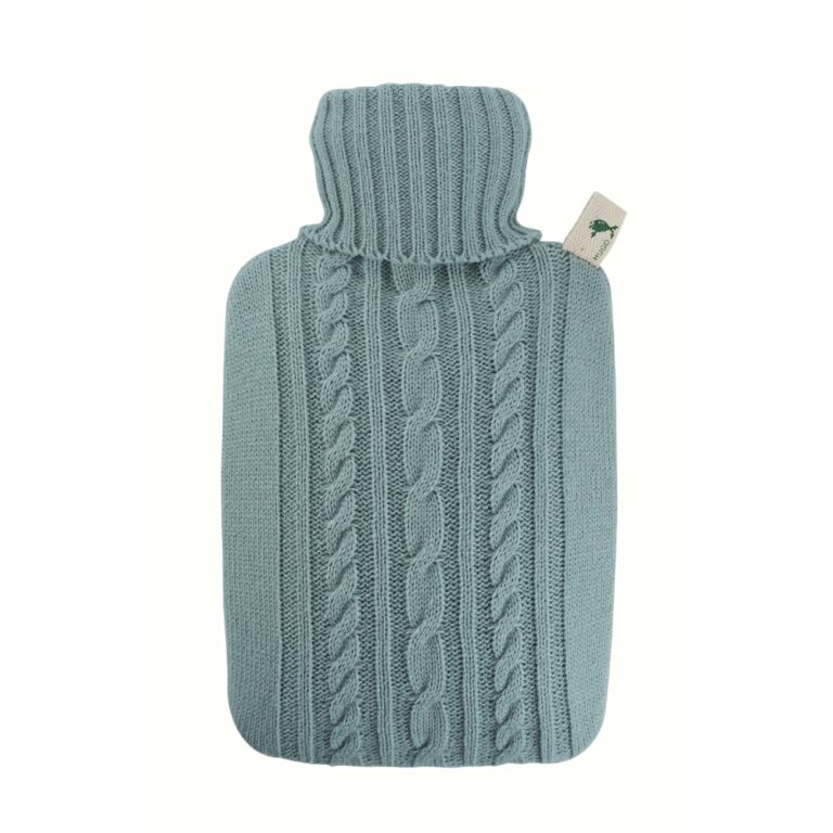 Bouillotte housse tricotée motif torsadé Bleu pastel